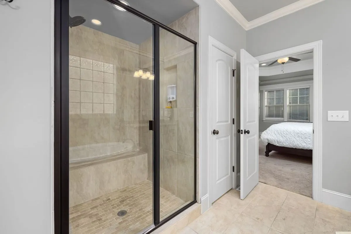 Glass door in a shower room.