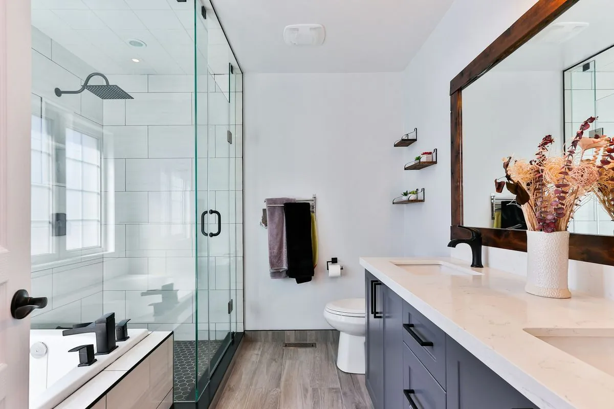 Compact modern remodeled bathroom